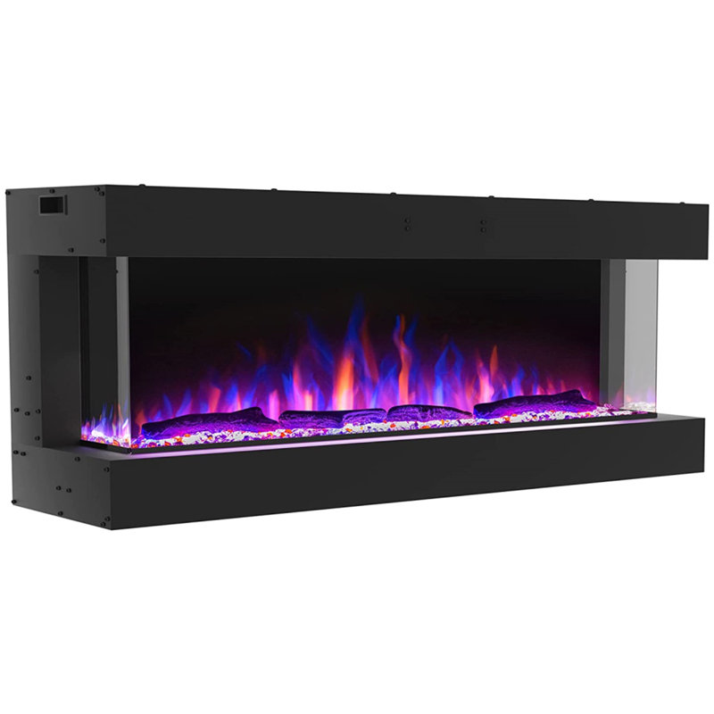 Kamara 3-Sided Electric Fireplace, Recessed and Wall Mounted Heater Fireplaces, Built-in Fireplace Decorations for Living Room with Overheating Protection, Remote, Log & Crystals, Black