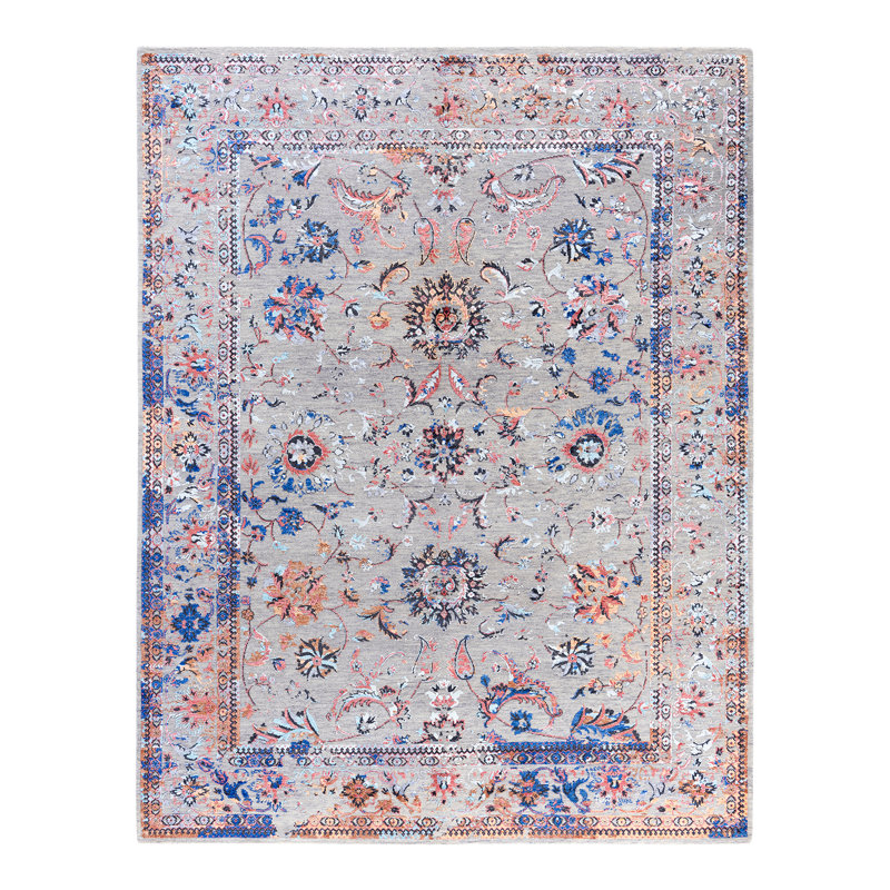 Tapis noué à la main unique en son genre Brazier - gris, 8 pi 0 po x 10 pi 4 po