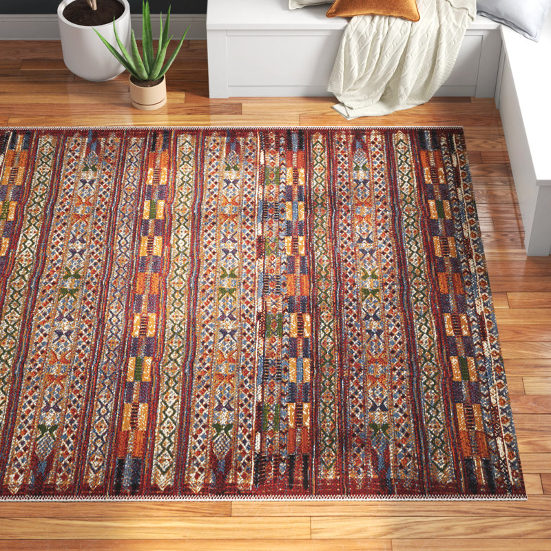 Tapis géométrique abstrait intérieur / extérieur tissé à la machine, Rectangle 6 pi 7 po x 9 pi 4 po