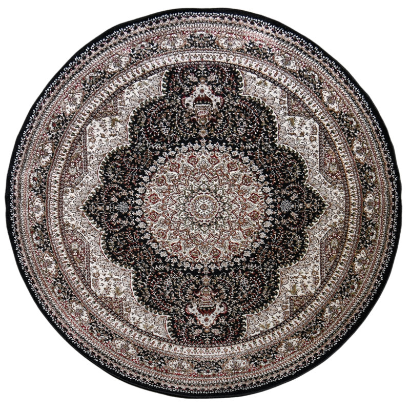 Devansh Oriental Black Area Rug, Round 5'2"