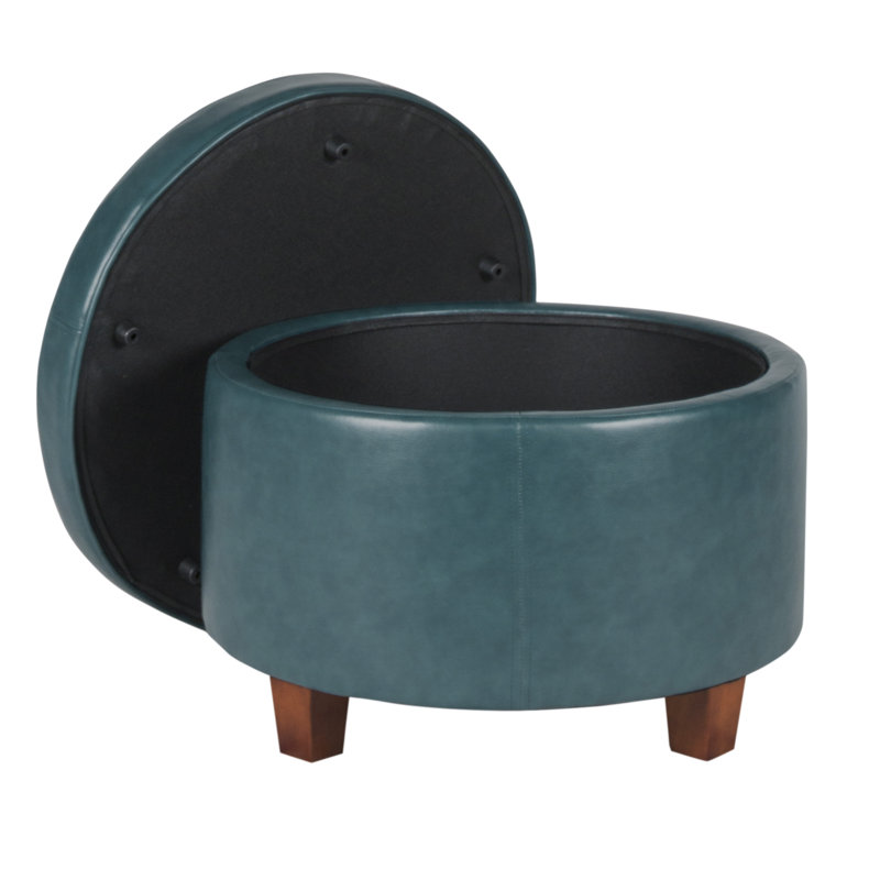 Breyonce Faux Leather Ottoman, Teal Faux Leather