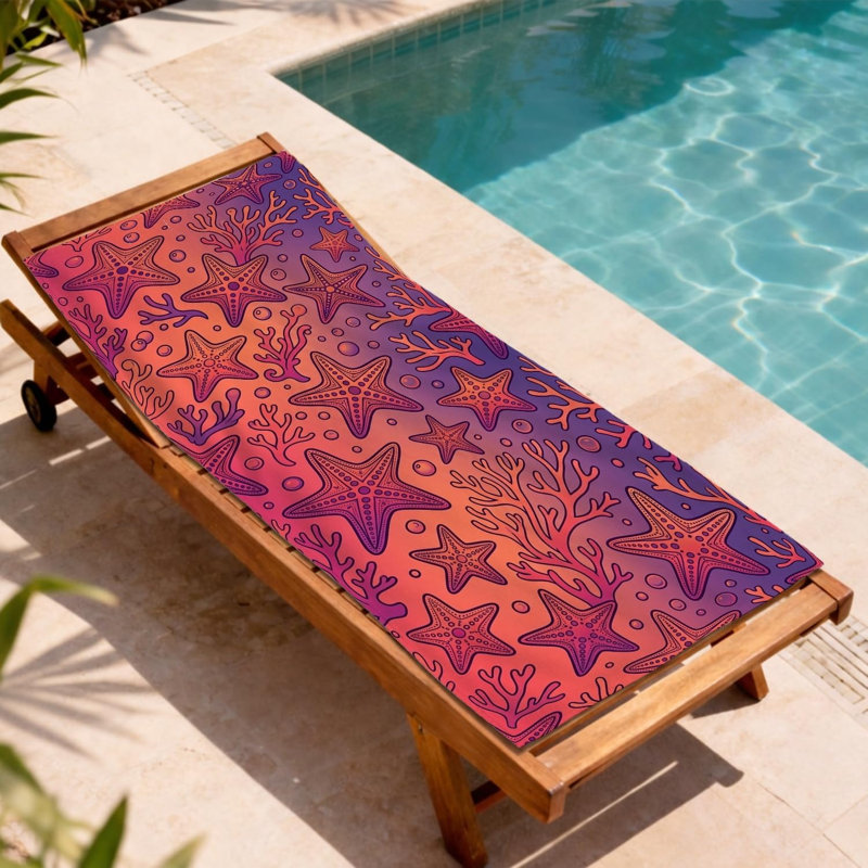 Starfish Coral Microfiber Beach Towel Peach Ocean Design, Quick Dry Soft Lightweight Sand Free Travel Blanket, Ideal for Vacation Pool Gym Outdoor Activities 60x80 Inch