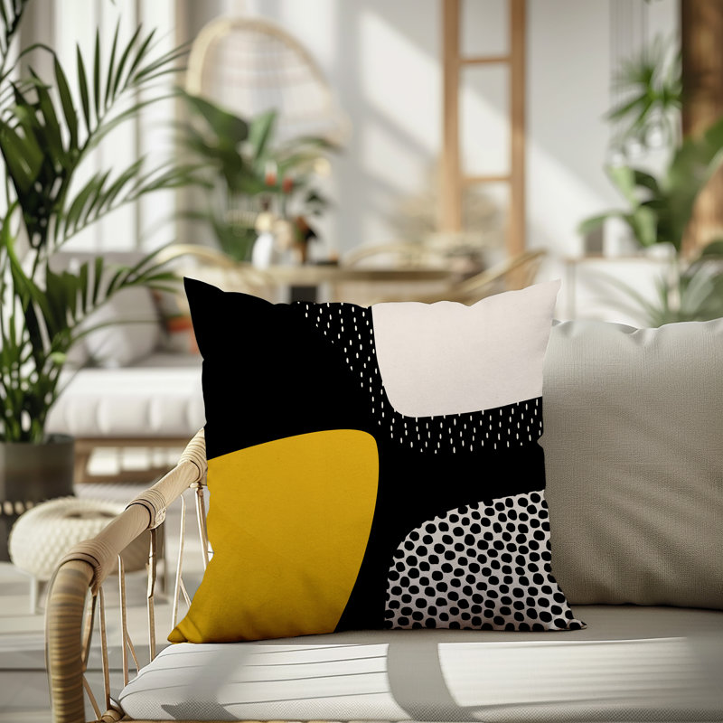 Coussin carré intérieur / extérieur pia, H 19 po x l 19 po, Jaune / noir / blanc cassé
