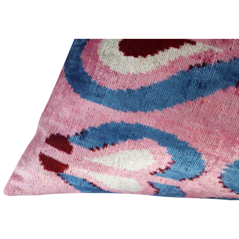 Velvet Pillow Cover & Insert, 16"H x 24"W, Rectangular, Pink/Blue/Red Geometric 1