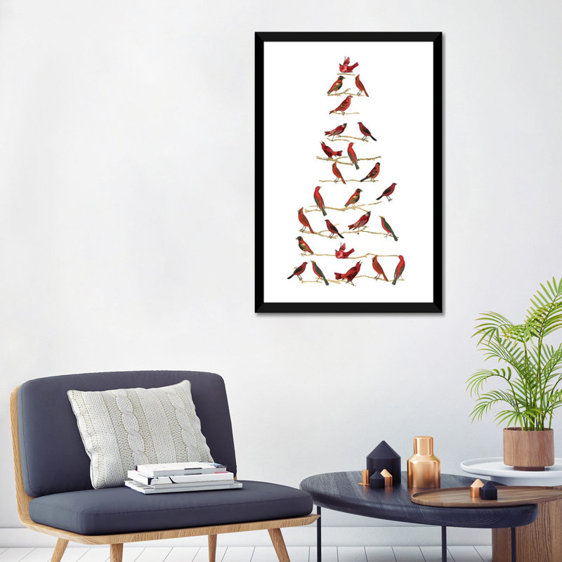 Red Bird Christmas Collection B by Studio W - Print, 32" H x 24" W x 1" D, Black Framed Paper, White