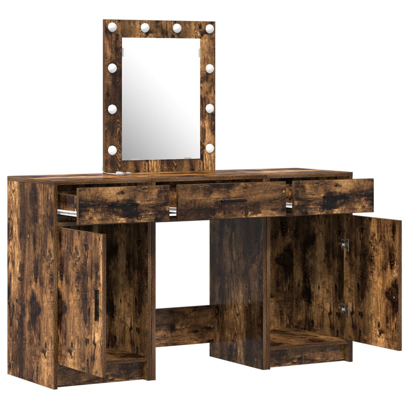 Dressing Table with Mirror, Smoked Oak