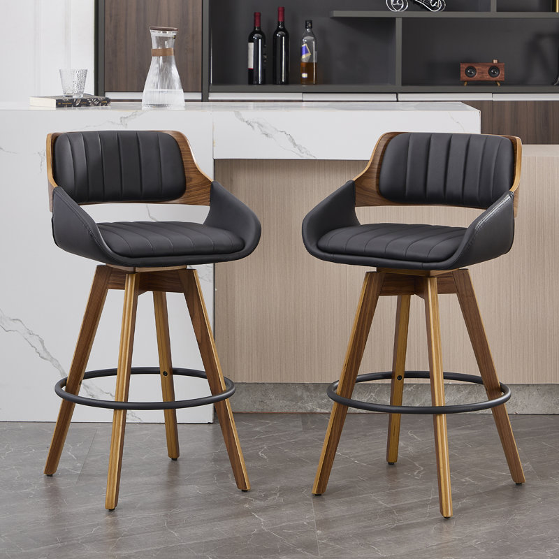 Ensemble de 2 tabourets de bar et de comptoir pivotants rembourrés, Noir, 2