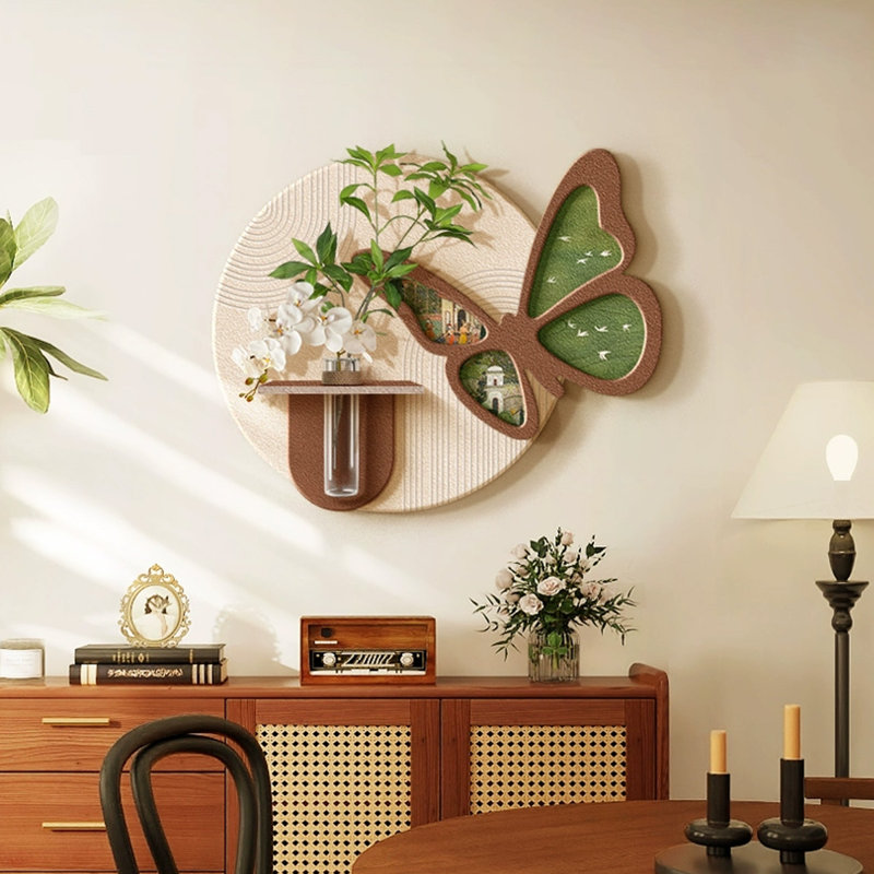 Blanc, brun et vert, art mural rond en grès vert, Blanc / Brun / Vert, H 15,75 po x l 19,69 po