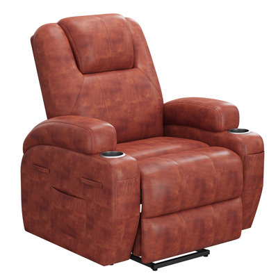 Power Lift Recliner Chair leathaire with Massage for Elderly Ergonomic Lounge Chair Classic Single Sofa with 2 Cup Holders Side Pockets Home Theater S by Latitude Run