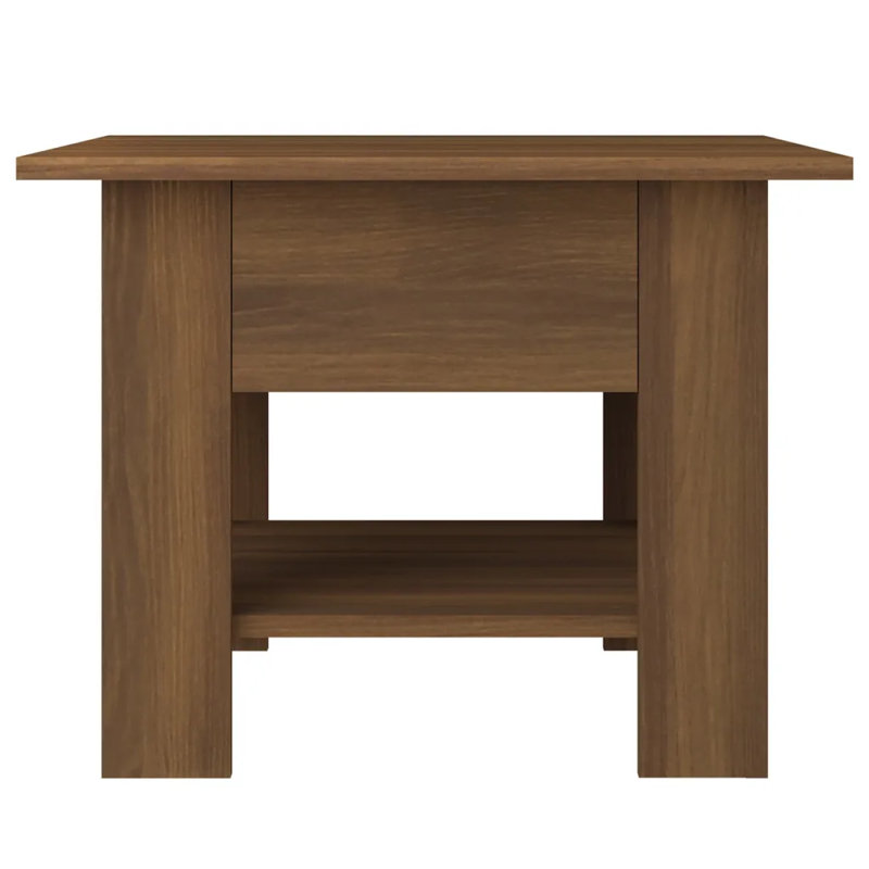 Glass End Table with Storage, 21.7"x21.7"x16.5", Brown oak