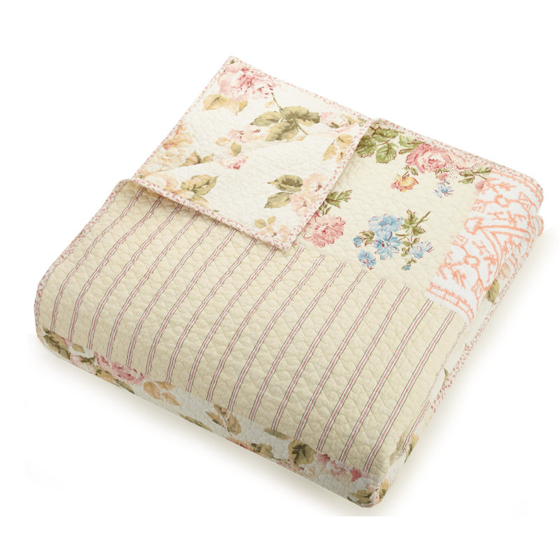  Sweet Blooms 100% Cotton Embroidered Pieced Quilt, King