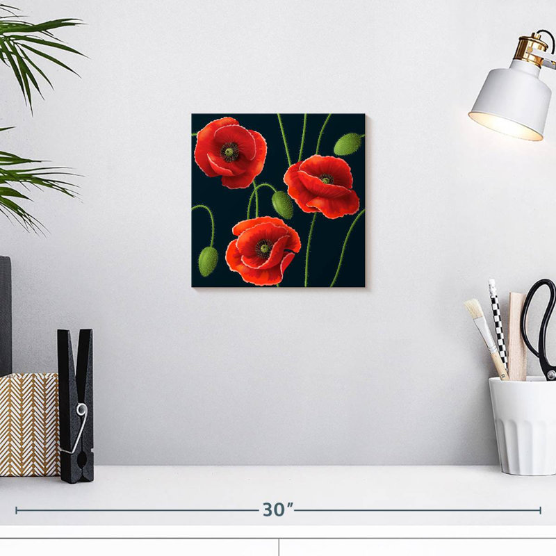 Trio de coquelicots rouges Harnek, H 10 po x l 10 po