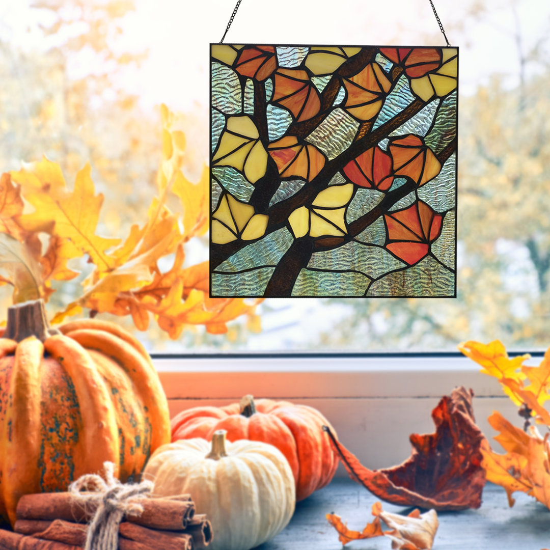 12"H Leaves in Autumn Stained Glass Window Panel Winston Porter
