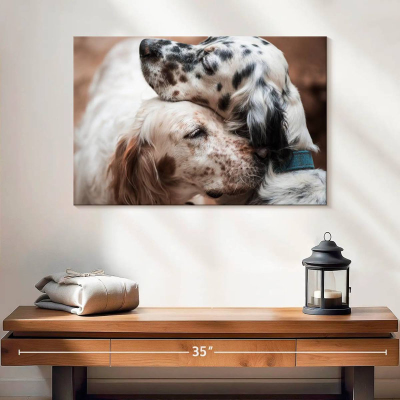 Cuddling English Setters, H 16 po x l 24 po