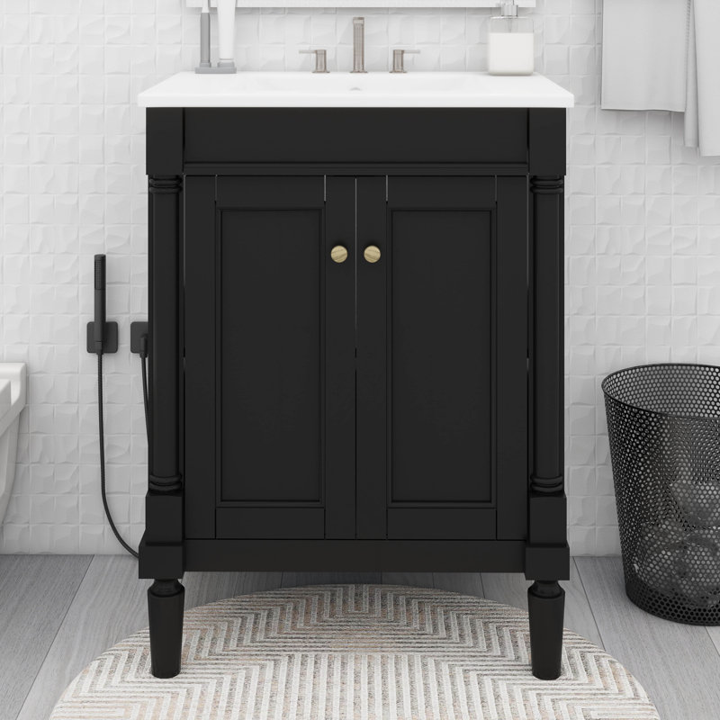 Meuble-lavabo de salle de bain 24 po avec lavabo supérieur, meuble de rangement moderne autoportant à 2 niveaux avec grandes tablettes de rangement