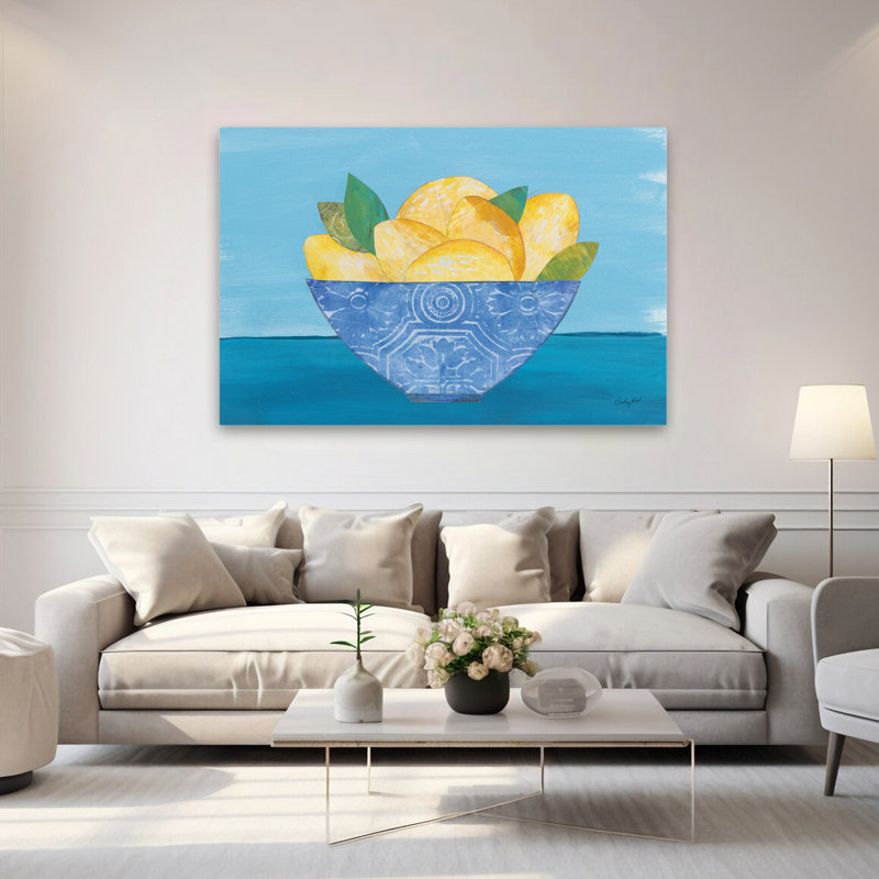 Art d'élégance bleu et bol citron, H 40 po x l 60 po