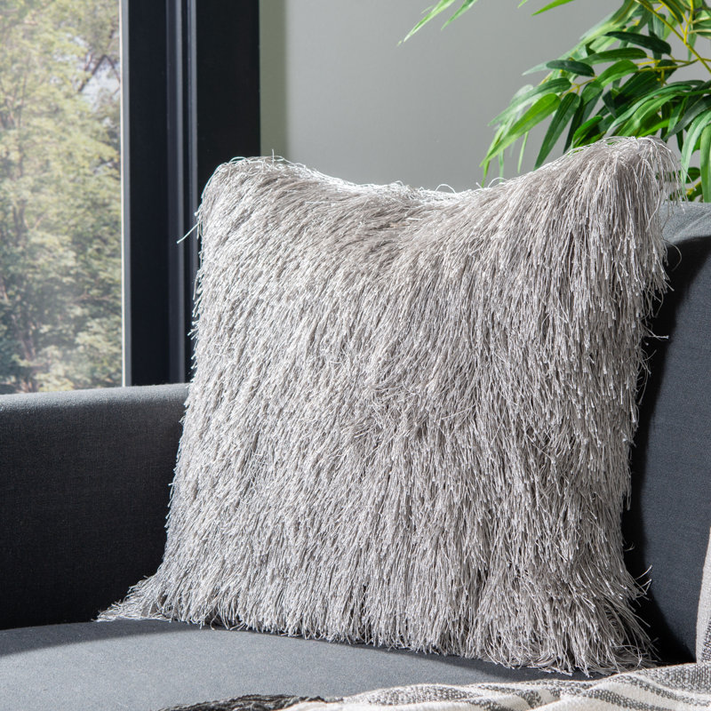  Shag Throw Pillow, Silver