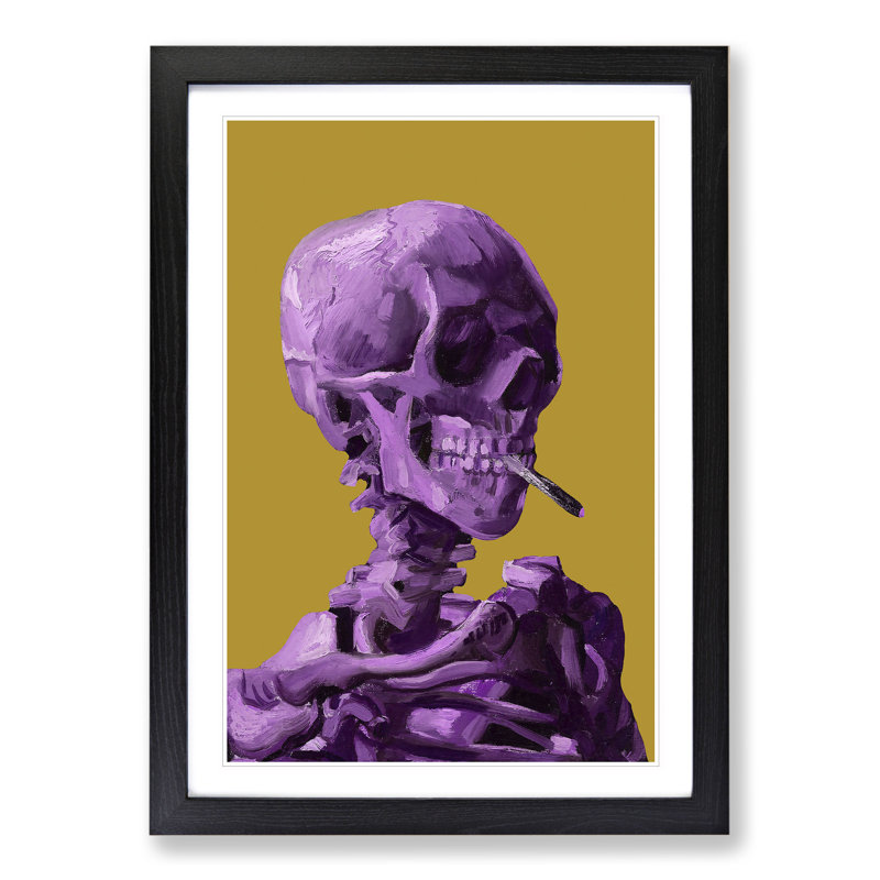 Purple Skull Of A Skeleton With Cigarette by Vincent Van Gogh - Single Picture Frame Print on Wood, 90cm H x 65cm W x 2cm D