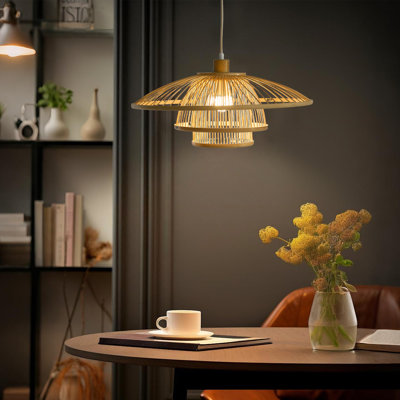Tiered Umbrella Design Handwoven Bamboo Pendant Light