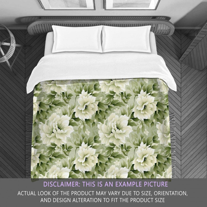 Polyester Floral Comforter, Queen Comforter, Green/White