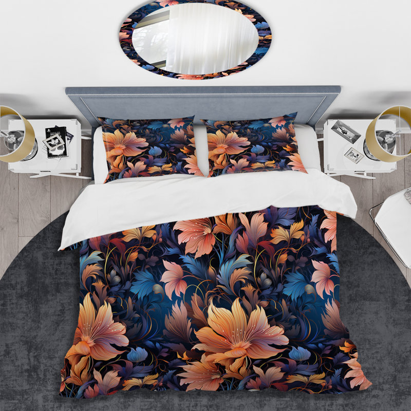 Ensemble de housse de couette Peach And Blue Mystic Aura, Housse de couette pour très grand lit et 2 très