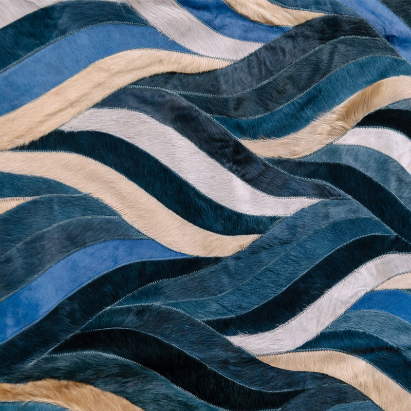 Blue and Teal Cowhide Rectangular Area Rug
