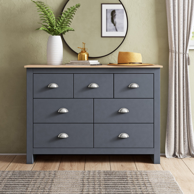 Gia 111.5cm W 7 - Drawer Chest of Drawers, Slate Blue/Oak