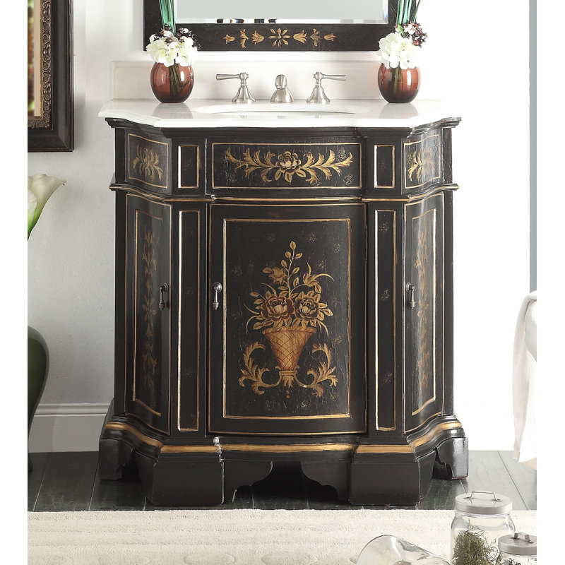 Sybilla 35'' Single Bathroom Vanity with Marble Top, Brown