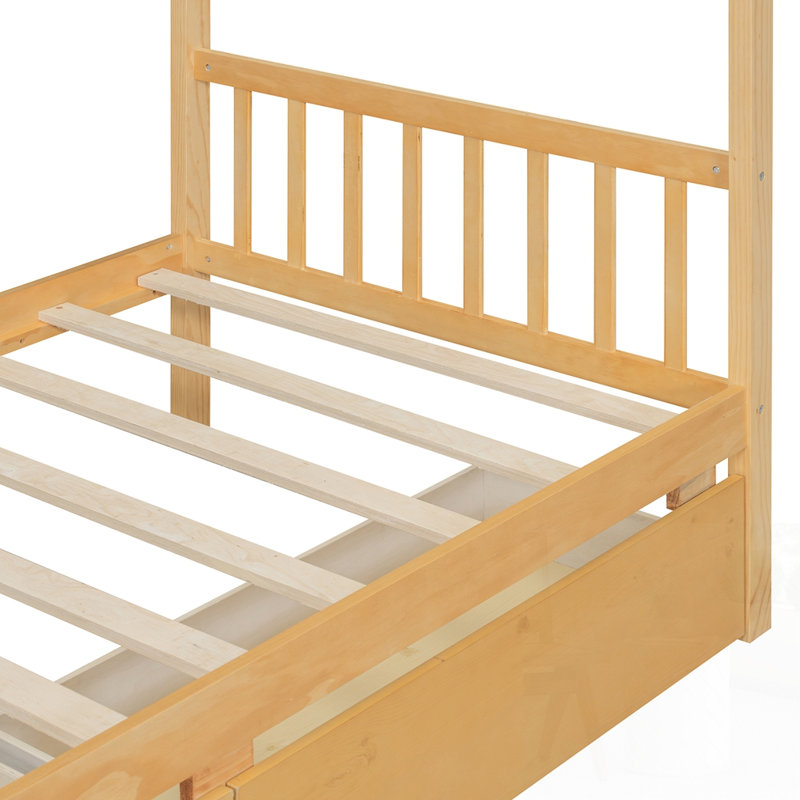 Lit en bois avec tiroirs, Simple, Naturel