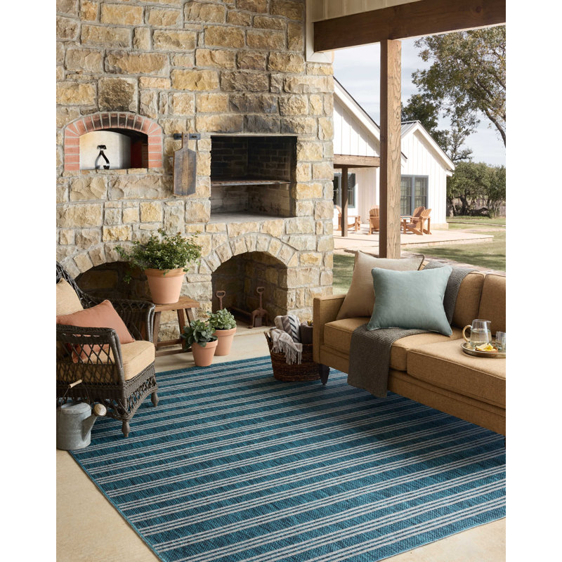 Loloi Easton Teal / Fog Indoor / Outdoor Area Rug, Rectangle 7'10" x 10'