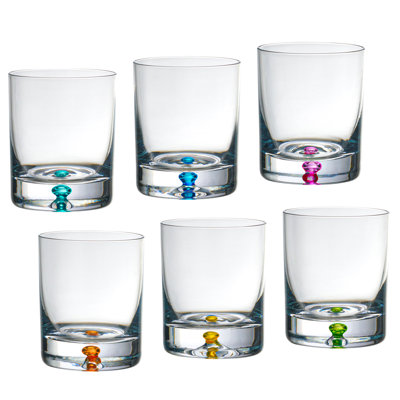 Barski Whiskey Glasses - Double Old Fashioned Rocks Glass - Set of 6 Lowball Tumbler - Crystal Glass Tumblers - Coloured Bubble in The Base, Bourbon, Scotch, Drinking Glasses - 9.5 Oz - Made in Europe