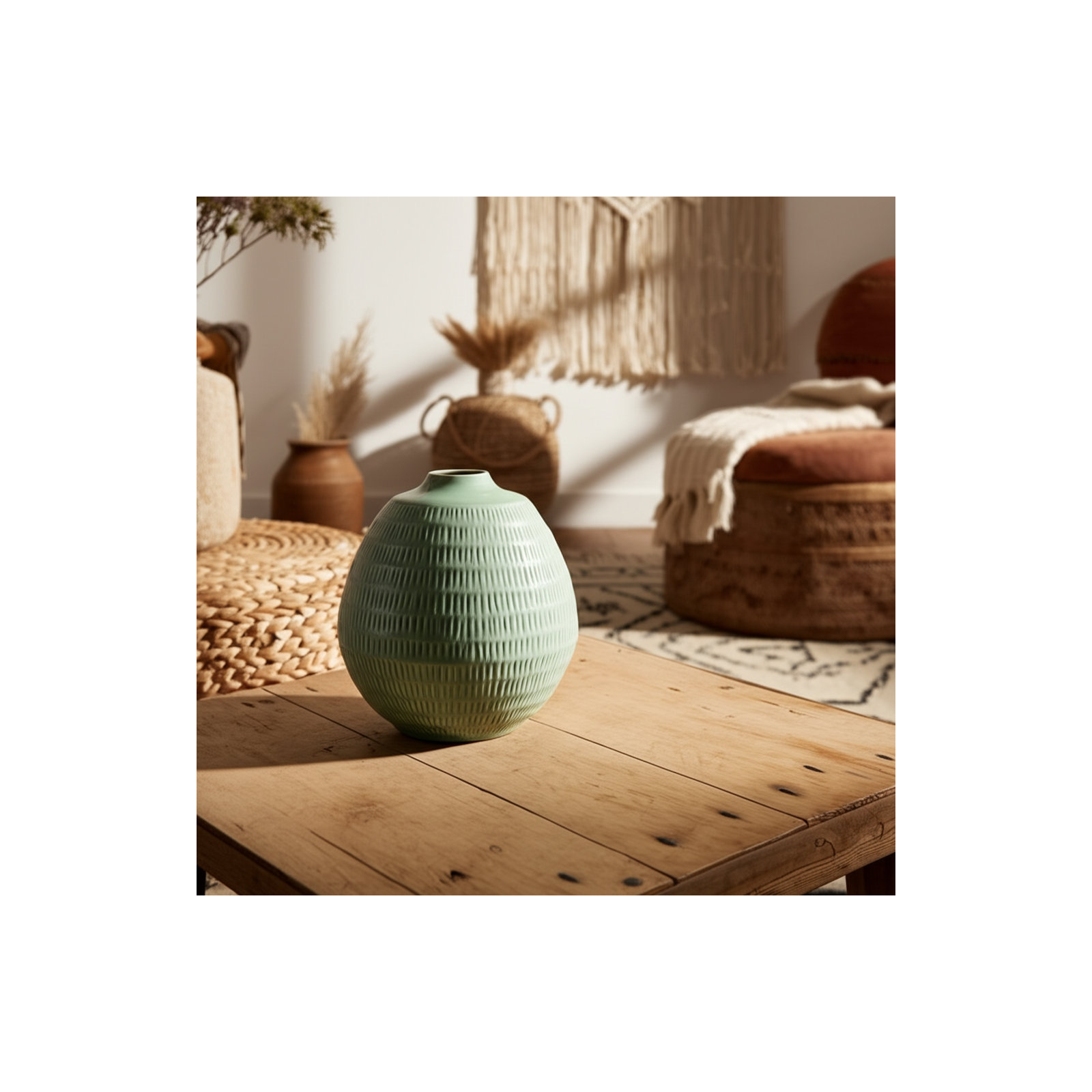 Evelia Ceramic Vase, 7" H x 7" W x 7" D, Dark Sage