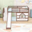 Lit mezzanine simple bas avec escalier de rangement, glissade et éclairage multicolore-934843606
