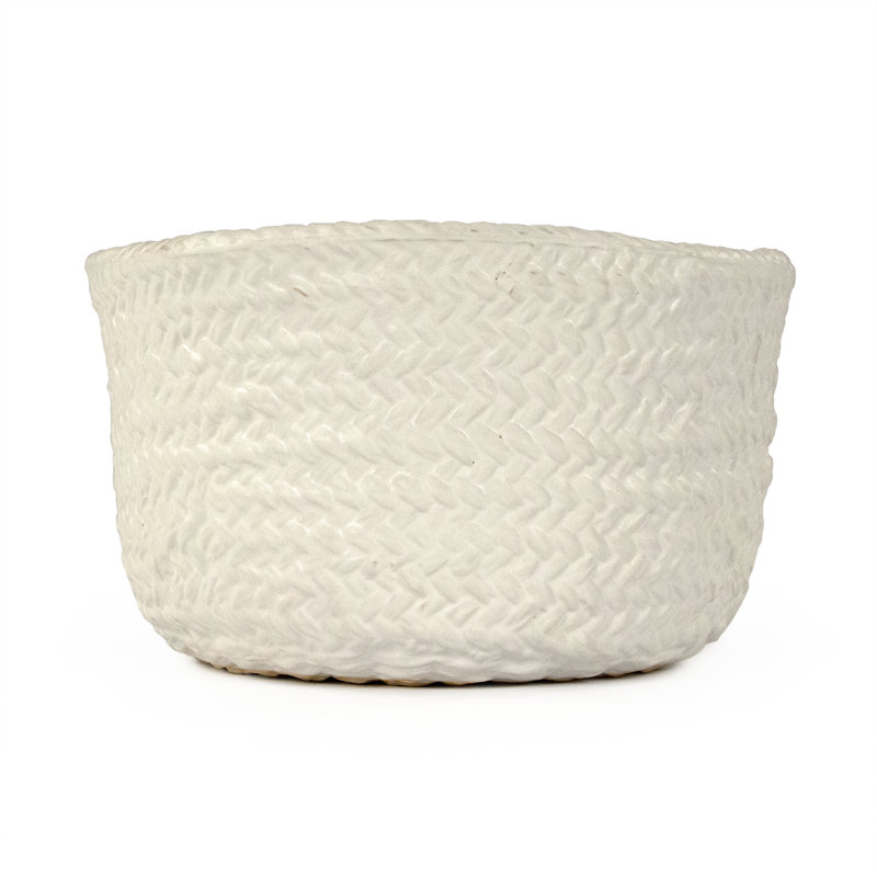 Cross Weave Earthenware Salad Bowl, White