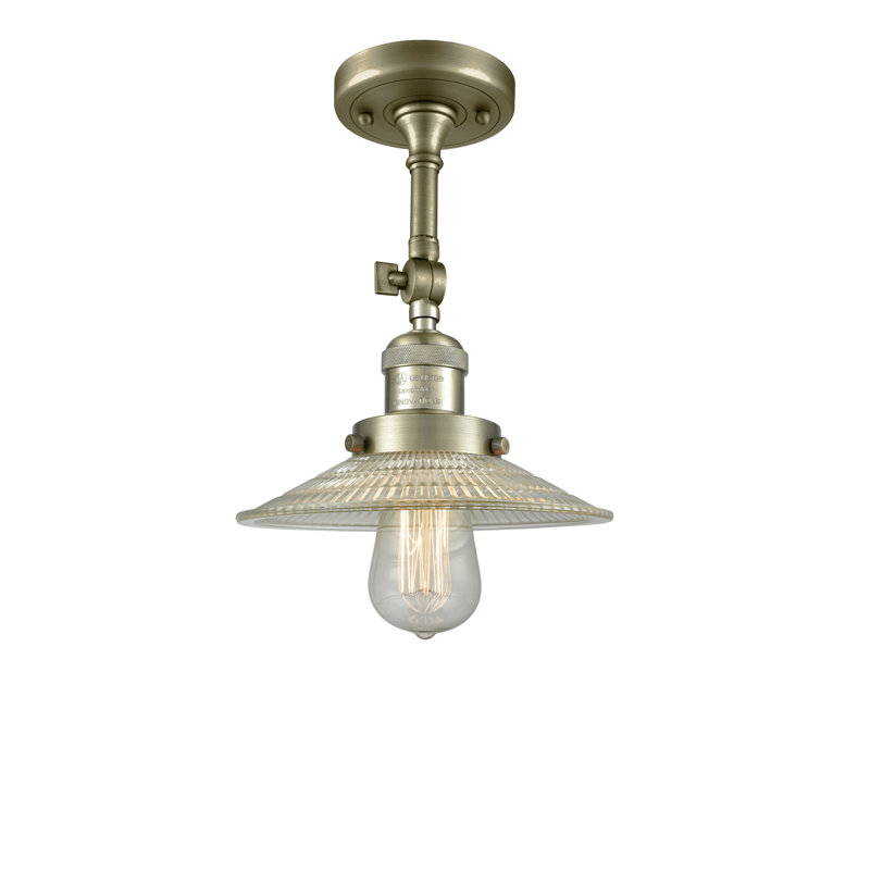 Miramontes Glass Semi Flush Mount, Clear Halophane, Antique Brass, No Bulb Included