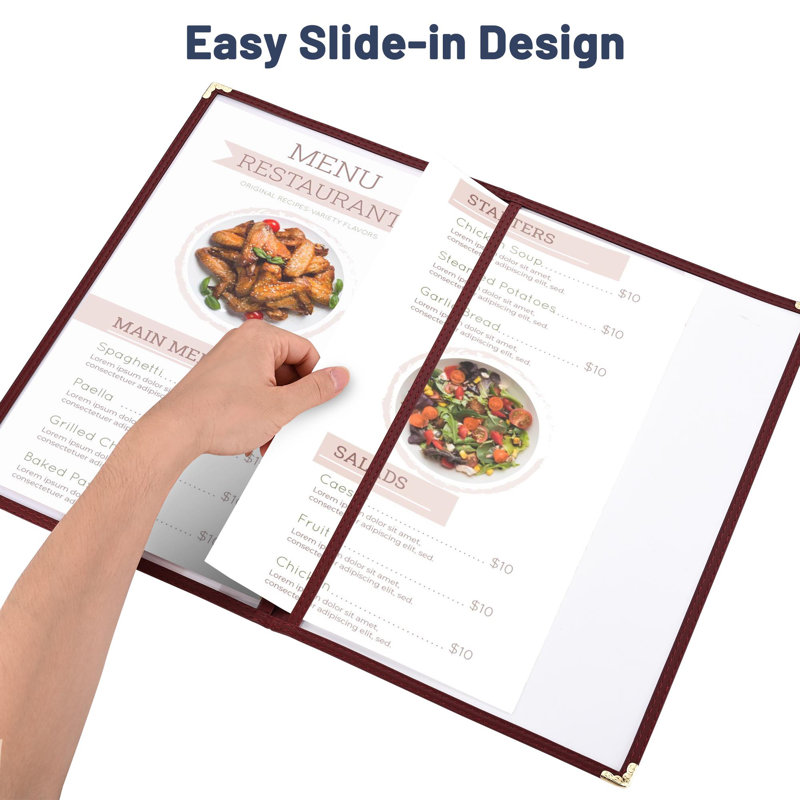 WeChef 30 Pack Restaurant Menu Covers 8.5"x14" Double Fold 2 Pages 4 Views Cafe