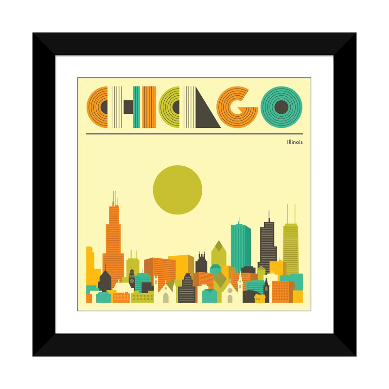 «Chicago Skyline», reproduction d'impression sur toile, Papier avec cadre noir, Blanc, H 24 po x l 24 po x P 1 po