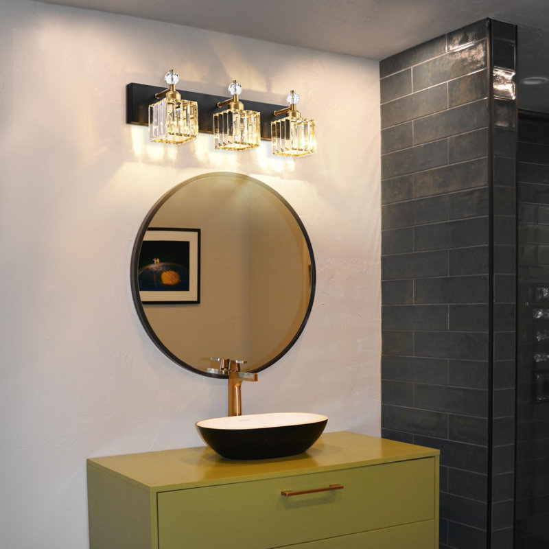 Luminaire de salle de bain Modern Crystal, Noir mat / Or