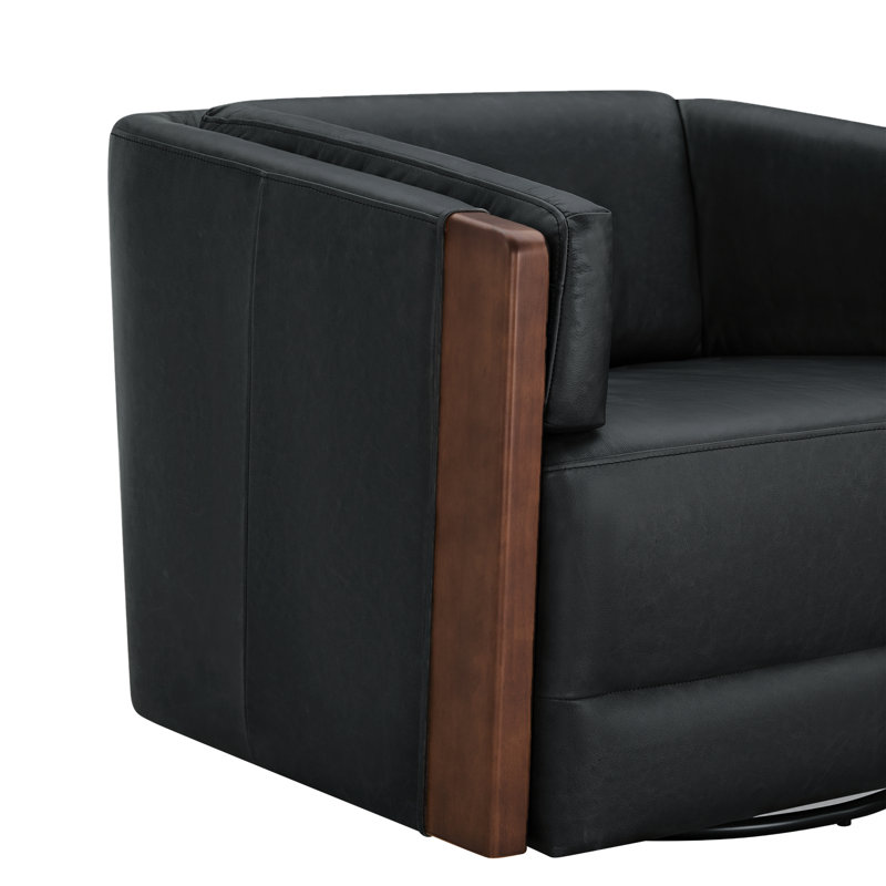 Audrey Swivel Accent Chair, Onyx Genuine Leather