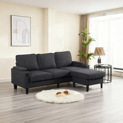 Light Grey Upholstered 3-Seat Combo Sofa With Storage Ottoman, Ideal For Living Rooms, Apartments, And Compact Spaces, L-Shaped With Footrest And Individual Storage.