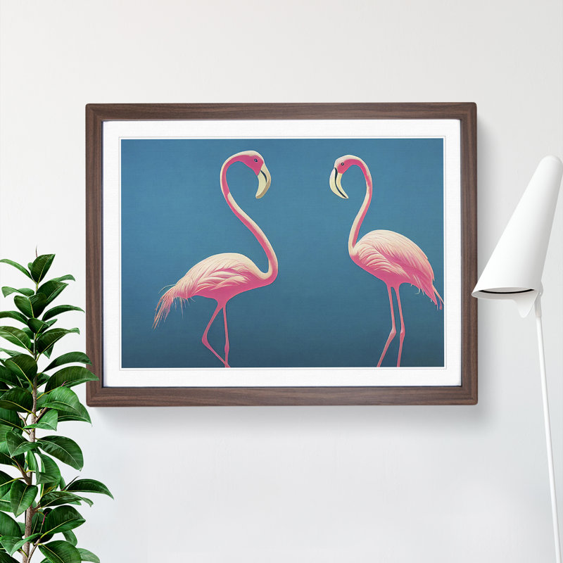Dreamlike Flamingos - Single Picture Frame Print, 46cm H x 64cm W, Walnut