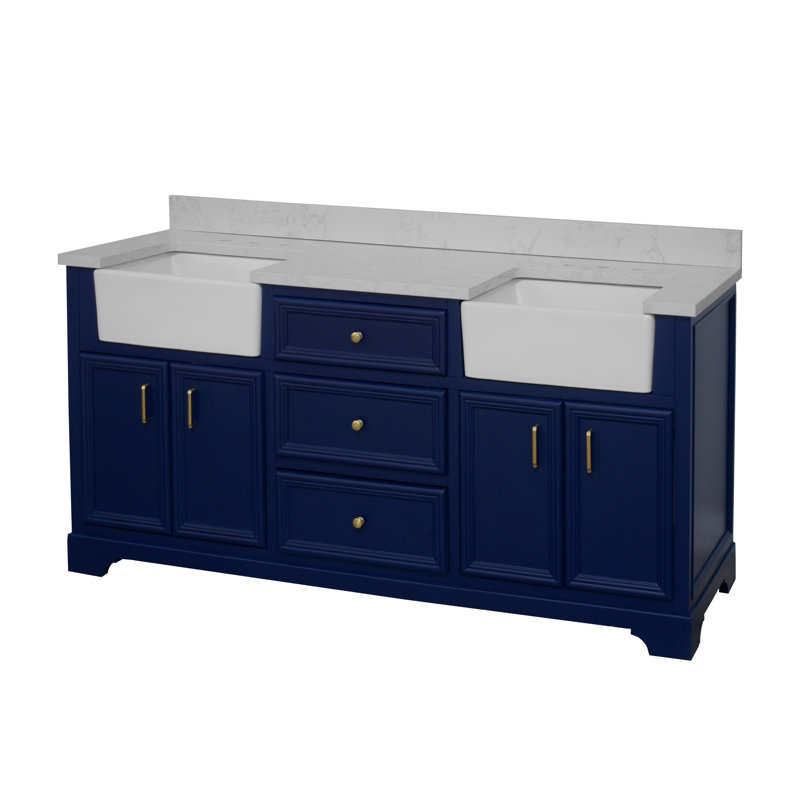 Ensemble de meuble-lavabo double 72 po Emiliano, Bleu royal, Carrare d'ingénierie