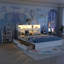 Grand lit avec tiroirs, grand lit en bois avec tête de rangement et armoire de rangement escamotable, lit en bois avec lumière et douille, blanc-131144647-131144648