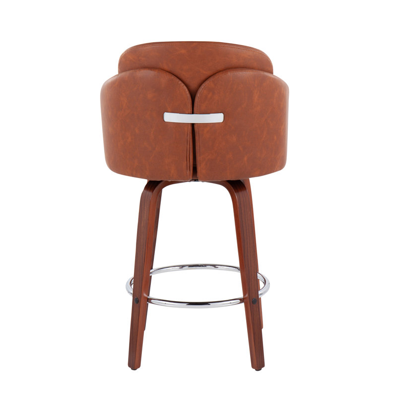 Violetta Swivel Upholstered Counter Stool, Walnut, Camel Faux Leather