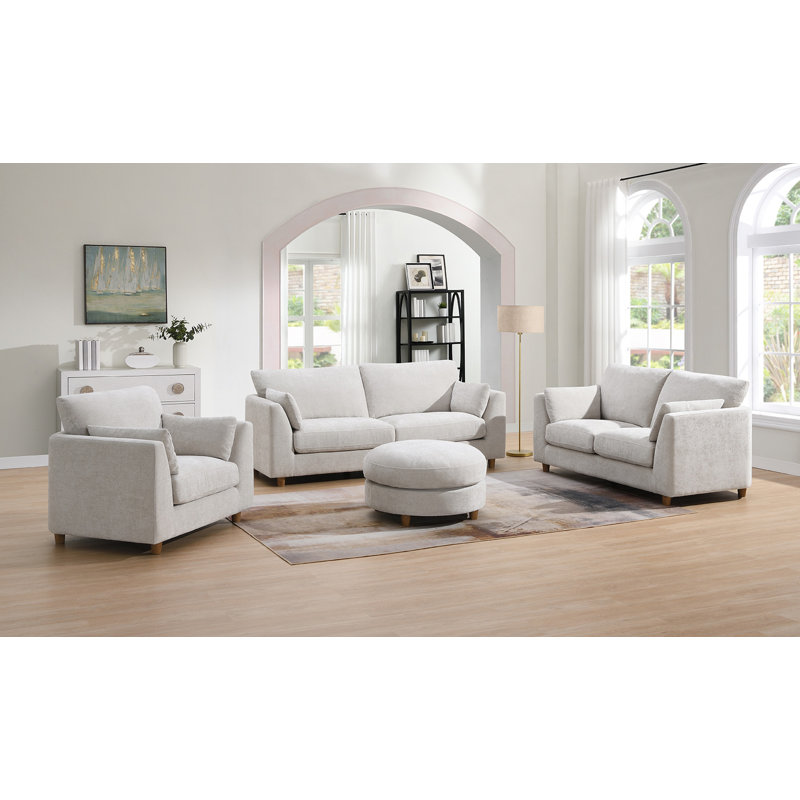 Anna Woven Fabric Upholstered Sofa, Pearl, 2