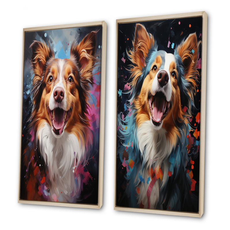 Papillon Prance - ensemble de 2 impressions sur toile de chien, Encadrement brun, H 40 po x l 41 po