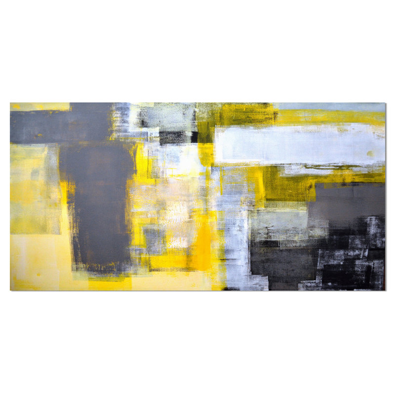 Large Gray and Yellow Abstract Canvas Art Print