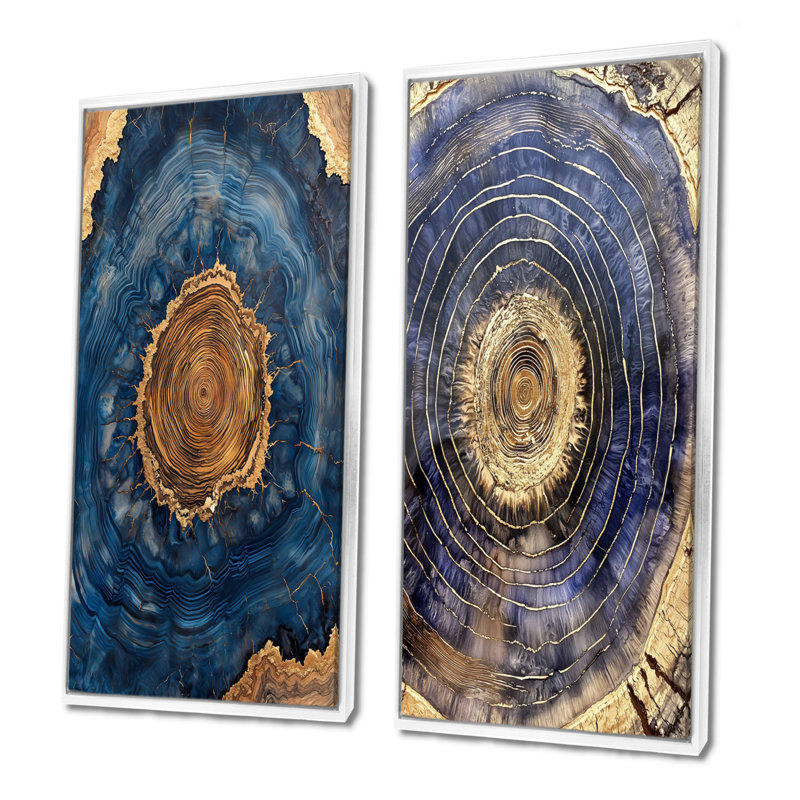 Géode aqua et glissade sur bois en spirale III - Collection d'art mural ferme 2 panneaux, H 40 po x l 41 po