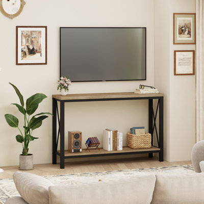 Console de 47,24 po Aust, table de canapé en bois et métal pour le salon, table d'entrée industrielle à 2 niveaux pour le couloir, le vestibule, la porte d'entrée et l'entrée (chêne rustique)
