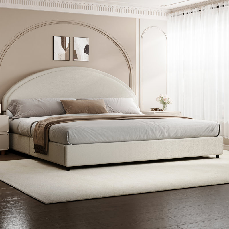 Boucle Upholstered Bed Frame with Headboard